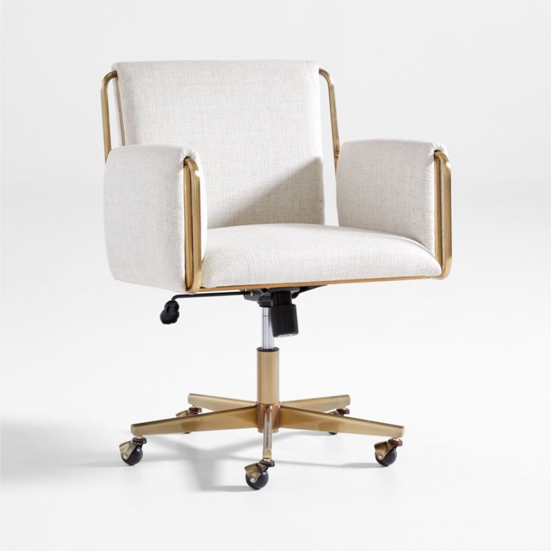 Caterina Natural Upholstered Office Chair with Brass Base - Image 0