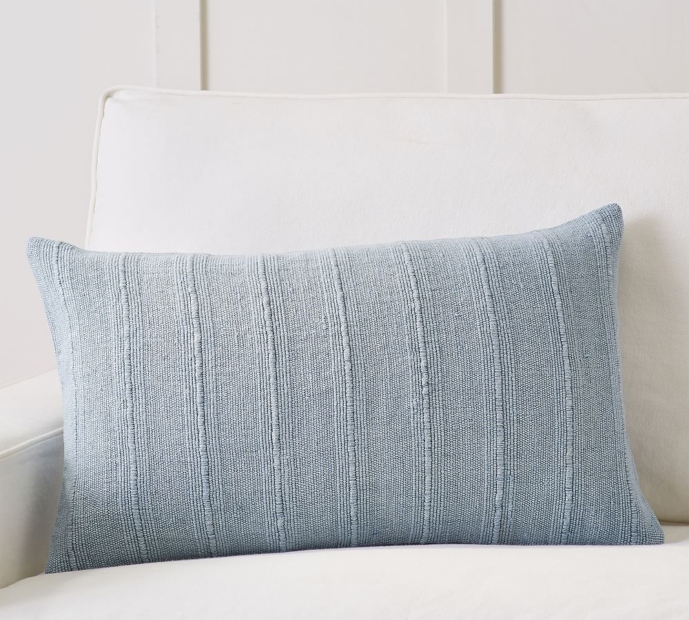 Relaxed Striped Lumbar Pillow Cover, 16 x 26", Chambray - Image 0