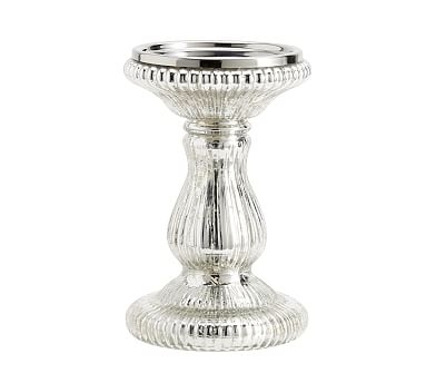 Antique Mercury Glass Candle Holders, Silver, Medium Pillar - Image 0