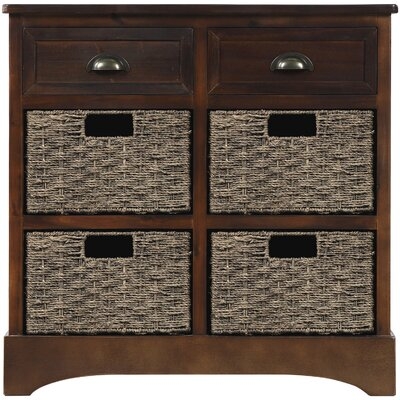 Rustic Storage Cabinet With Two Drawers And Four Classic Rattan Basket For Kitchen/Dining Room/Entryway/Living Room, Accent Furniture (Brown Gray) - Image 0
