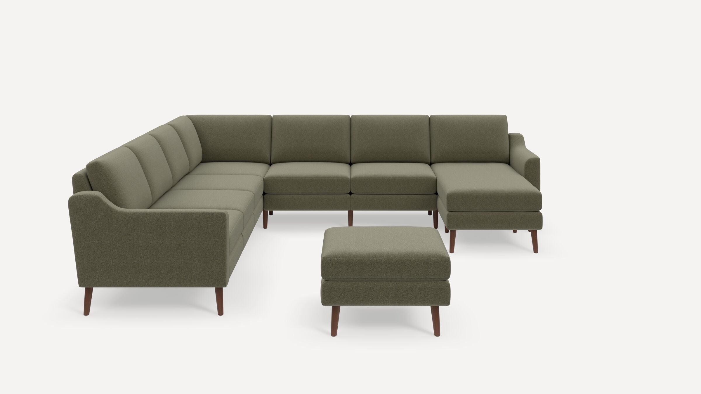Nomad 7-Seat Corner Sectional with Chaise and Ottoman - Moss Green - Performance Flatweave / Walnut - Wood / Slope - Image 0