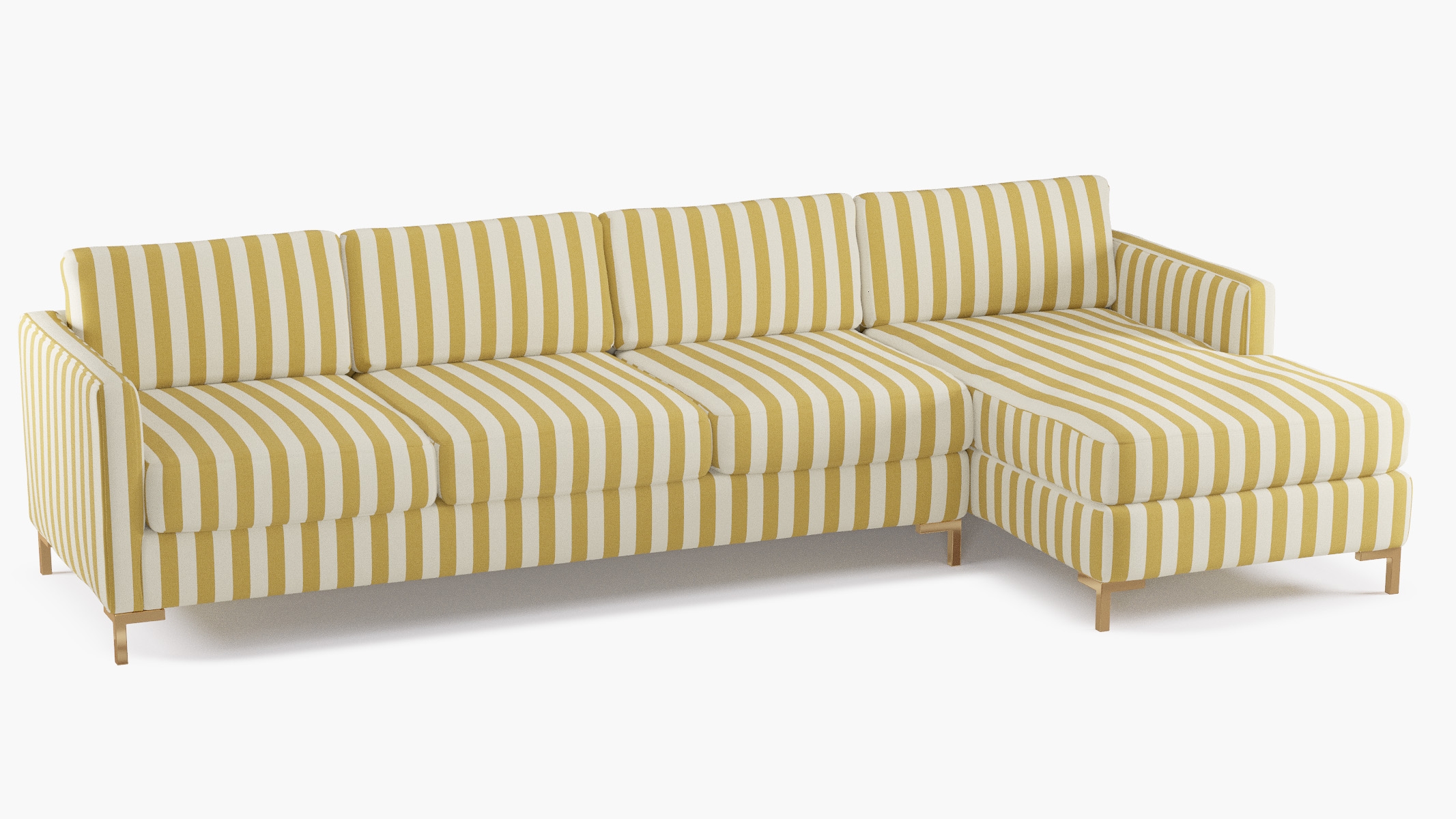 Modern Sectional, Right Facing, Citrine Cabana Stripe, Brass L Leg - Image 1