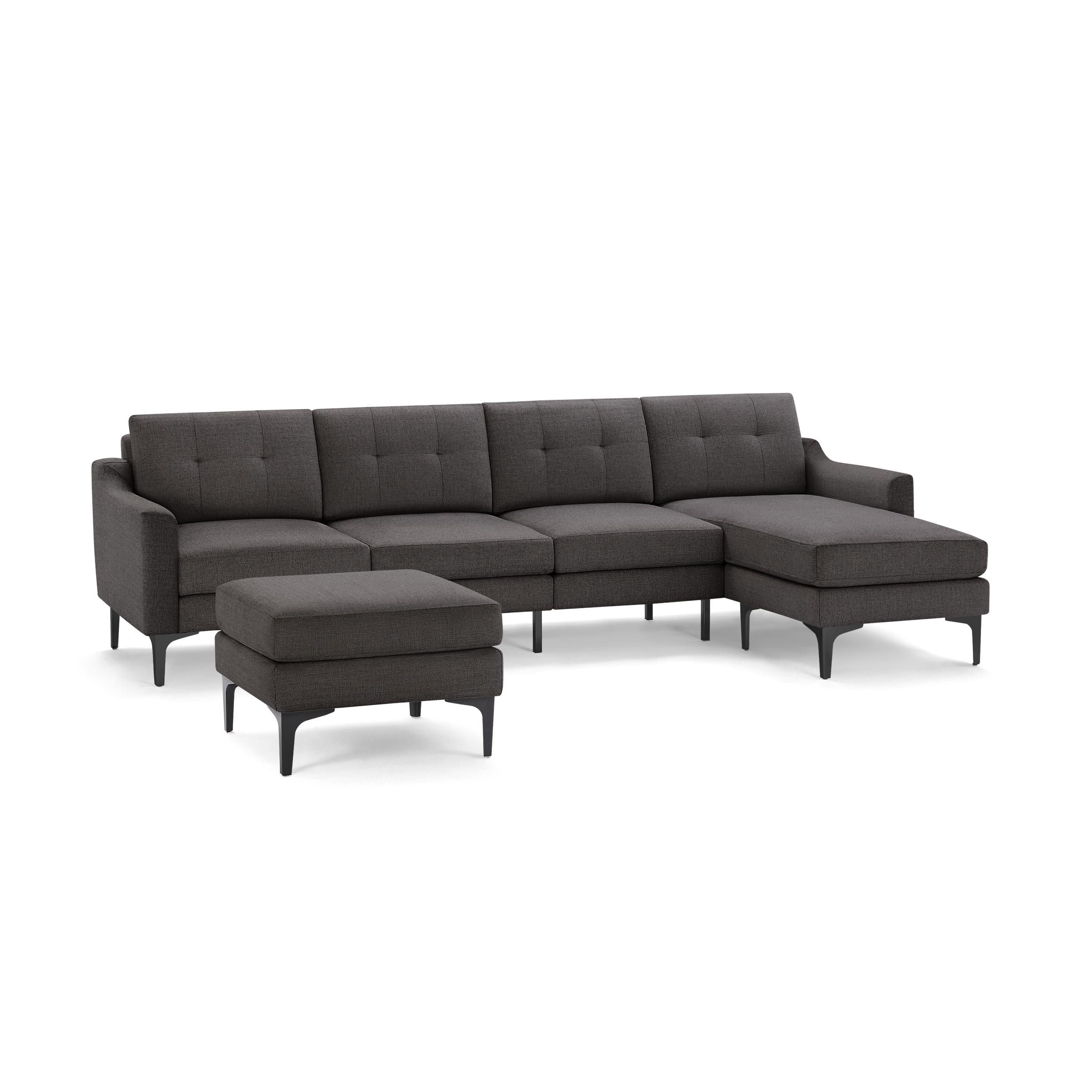 Nomad King Sectional with Ottoman - Heather Charcoal - Performance Chenille / Black - Metal / Slope - Image 0