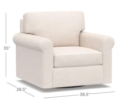 York Roll Arm Upholstered Swivel Armchair, Down Blend Wrapped Cushions, Park Weave Oatmeal - Image 1