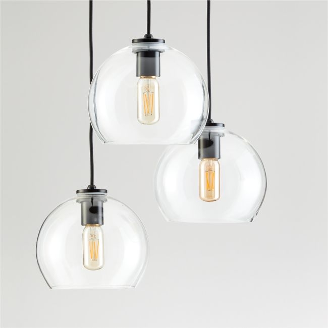Arren Black 3-Light Round Pendant with Round Clear Glass Shades - Image 0
