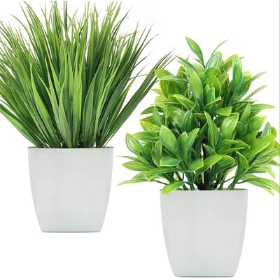 Artificial Potted Plants Mini Fake Plants, Small Eucalyptus Potted Faux Decorative Grass Plant With White Pot For Home Decor, Indoor, Office, Desk, Wedding Decoration - Image 0