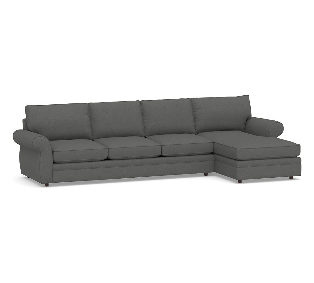 Pearce Roll Arm Upholstered Left Arm Sofa with Chaise Sectional, Down Blend Wrapped Cushions, Park Weave Charcoal - Image 0