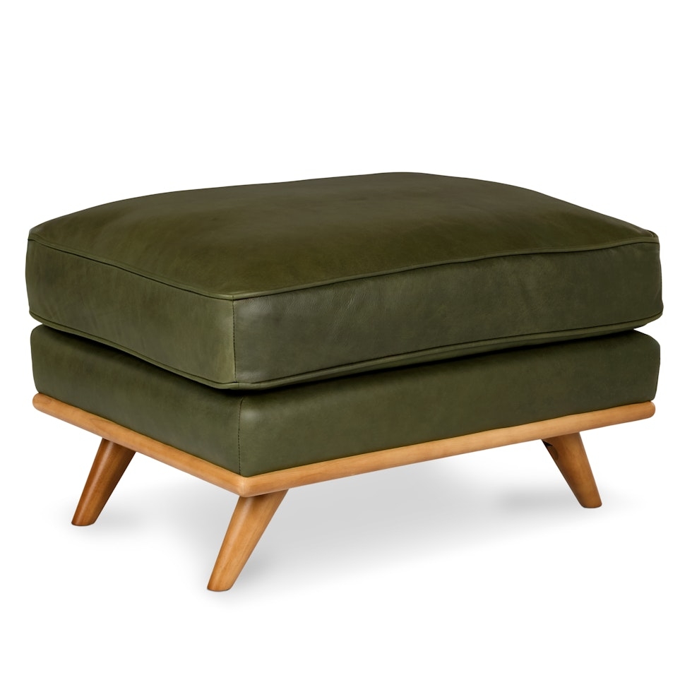 Timber 31" Leather Ottoman - Charme Green - Image 0