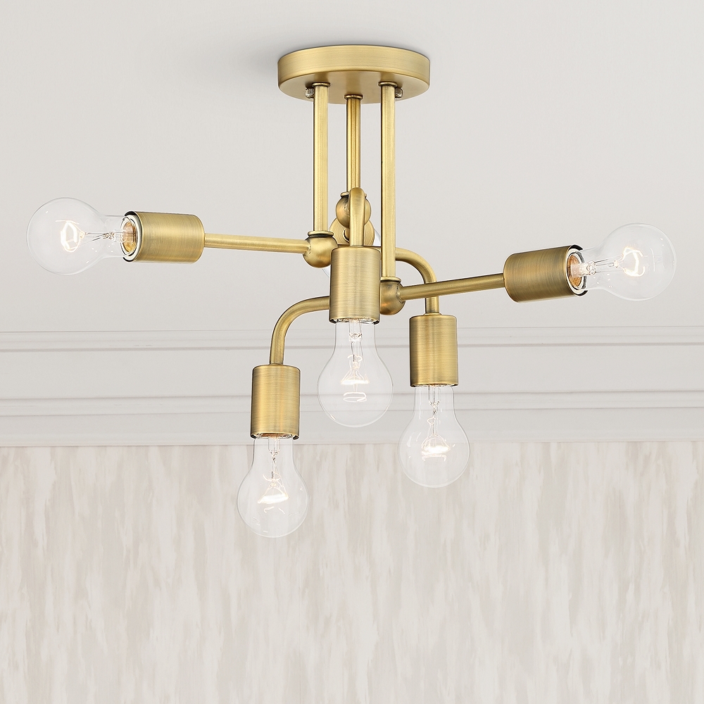 Possini Euro Kerman 13"W Six-Light Brass Ceiling Light - Image 0