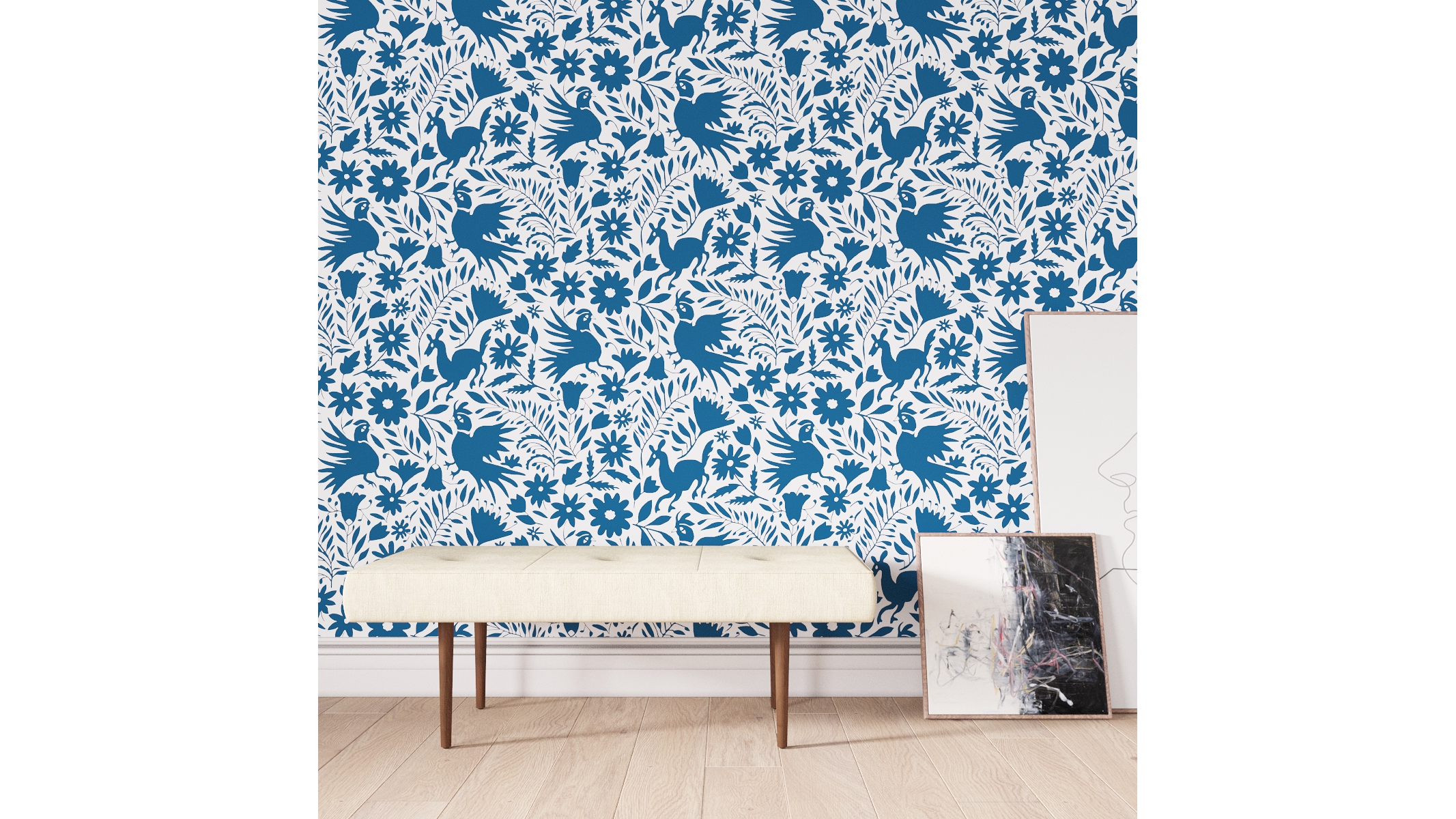Peel and Stick Wallpaper Roll, Cerulean Frida - Image 2