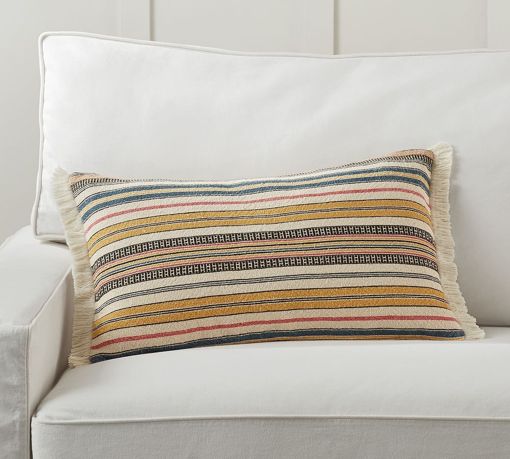 Cassidy Striped Lumbar Pillow Cover, 16 x 26", Multi - Image 0