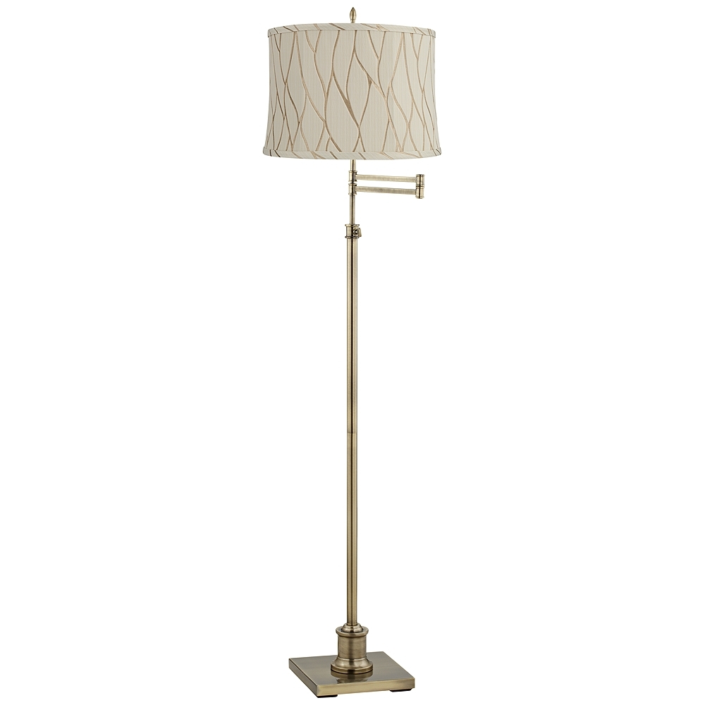 Westbury Antique Brass Swing Arm Floor Lamp with Kinmen Cream Shade - Image 0