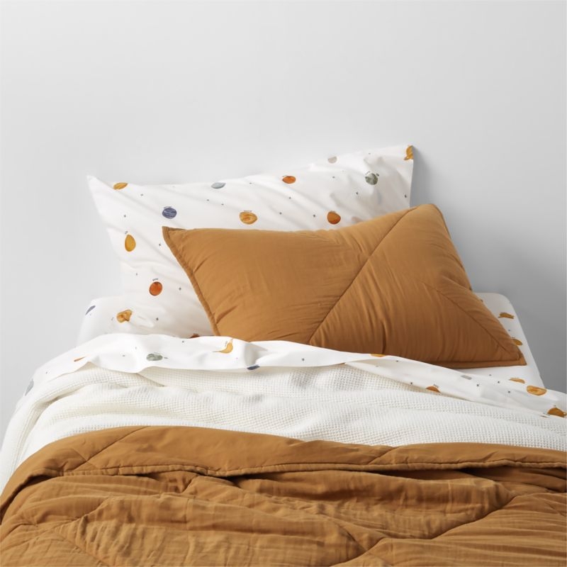 Supersoft Brulee Brown Quilted Organic Cotton Gauze Kids Pillow Sham - Image 2