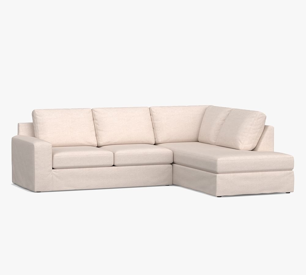 Big Sur Square Arm Slipcovered Left-Arm Loveseat Return Bumper Sectional, Down Blend Wrapped Cushions, Twill White - Image 0
