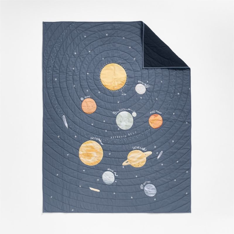 Outer Space Navy Blue Organic Cotton Kids Full/Queen Quilt - Image 4