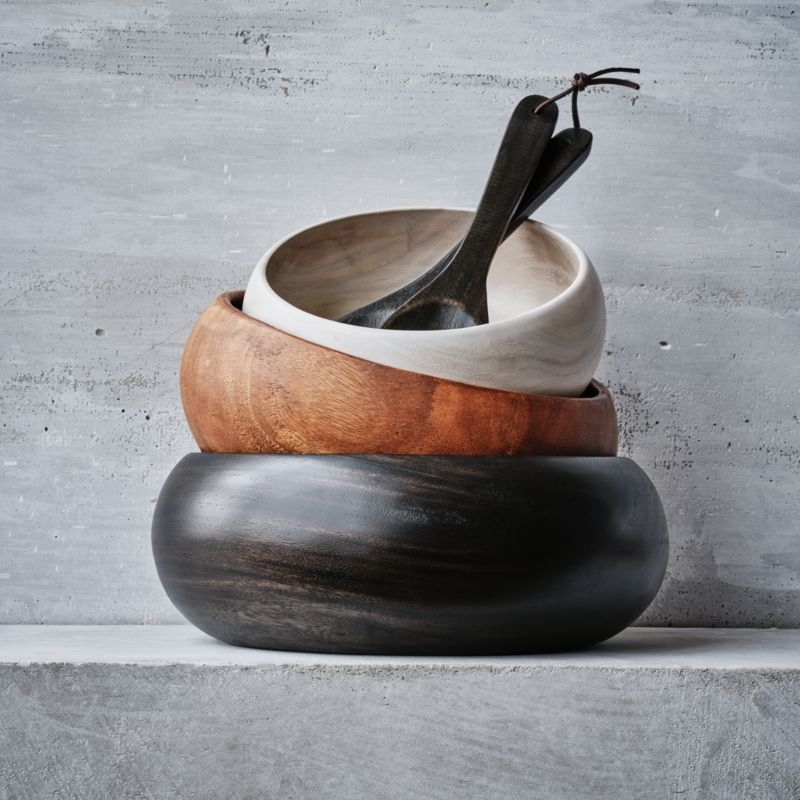 Tondo 10.5" White-Washed Wood Salad Serving Bowl - Image 1
