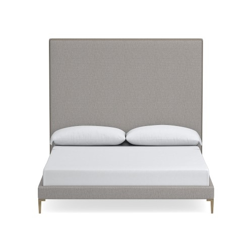 Brooklyn 72 Cal King Extra Tall Uph Roll Slat Bed AB, Antique Brass, Perennials Performance Melange Weave, Fog - Image 0