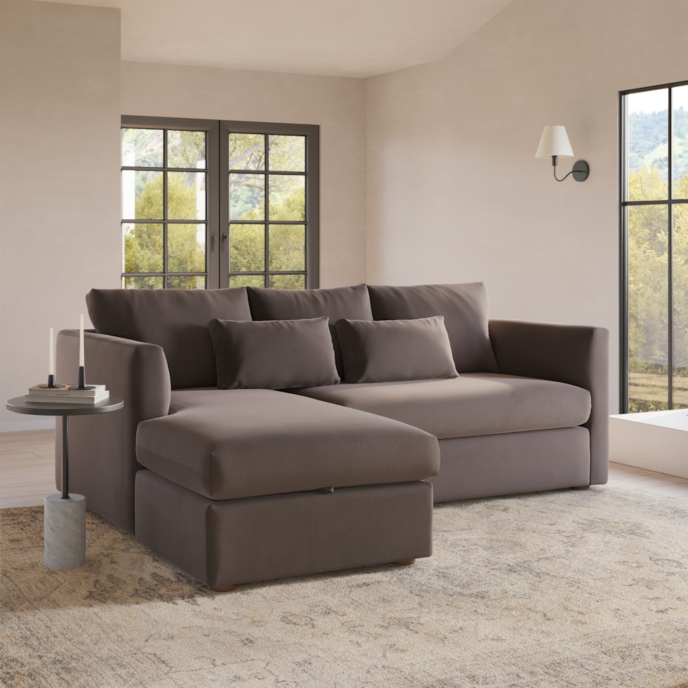 Marina 90" Velvet Reversible Storage Sectional - Hale Warm Gray - Image 0