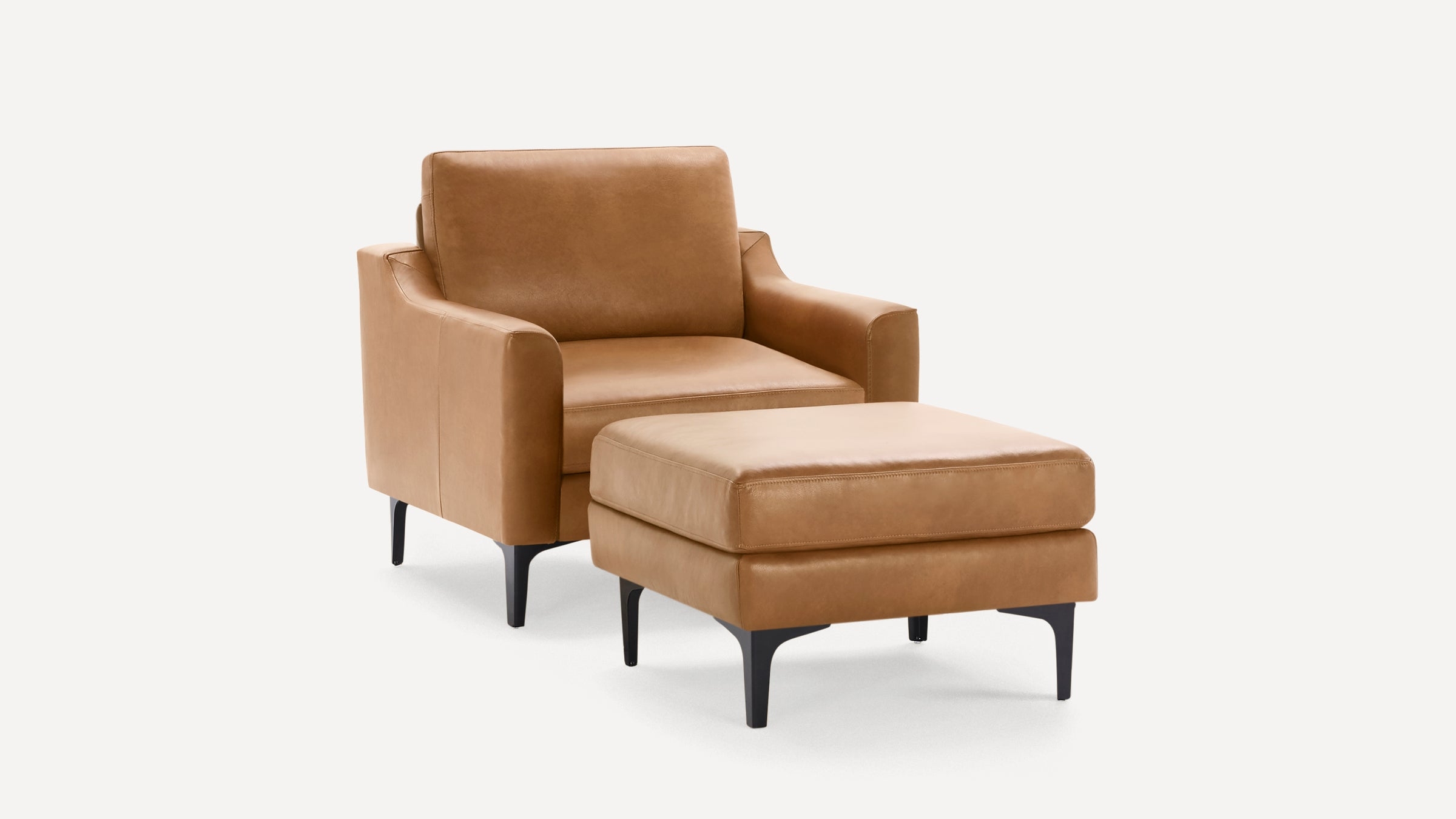 Nomad Leather Club Chair with Ottoman - Camel - Top Grain Leather / Brass - Metal / Block - Image 7