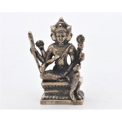 Sitting Brahma Figurine. Fine Hand Details On Brass With Lovely Patina. Gold Plated. 2 Inch Tall - Image 0