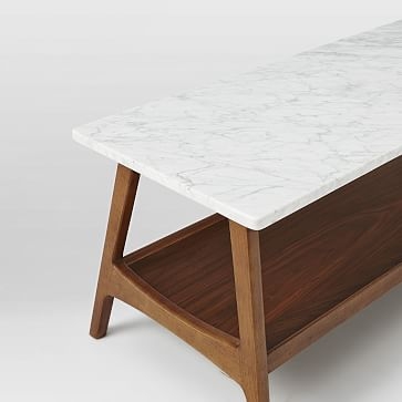 Reeve Mid-Century Coffee Table Rectangle , Marble & Walnut - Image 3