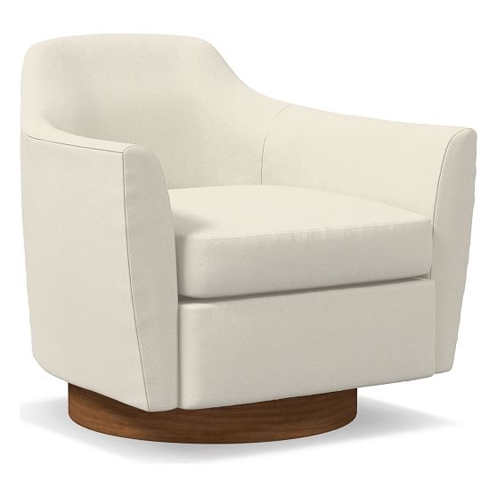 Haven Swivel Chair, Poly, Luxe Boucle, Stone White, Dark Walnut - Image 0