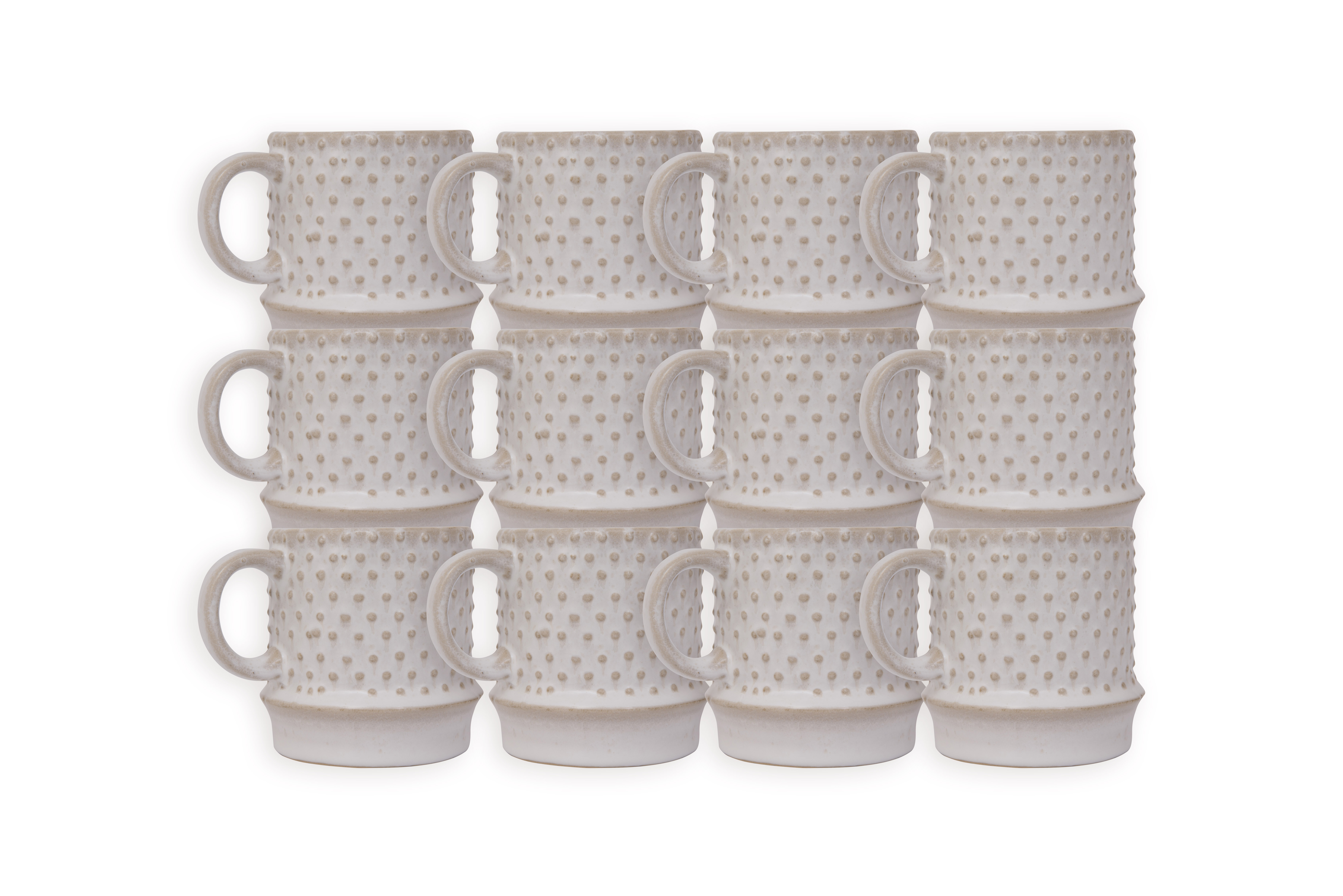 White Stoneware Mug with Hobnail Pattern (Set of 12 Mugs) - Image 0