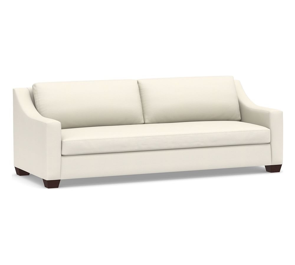 York Slope Arm Upholstered Grand Sofa 95.5" with Bench Cushion, Down Blend Wrapped Cushions, Textured Twill Ivory - Image 0