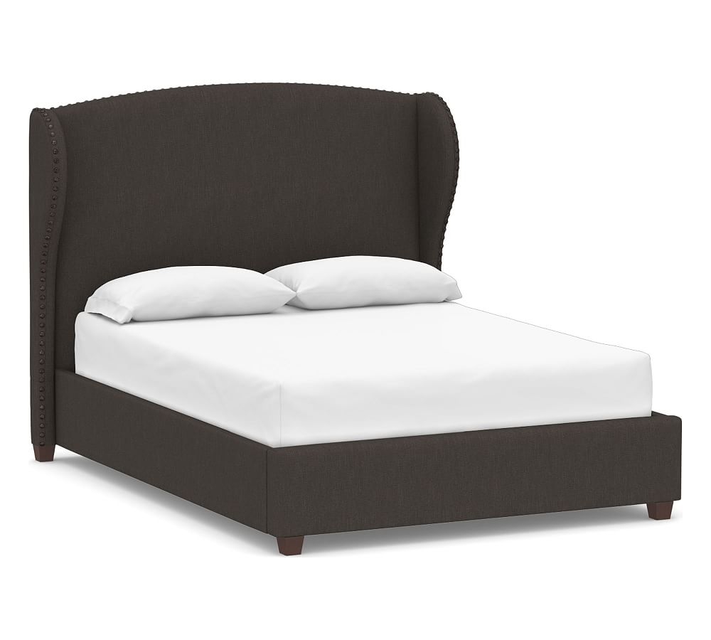 Raleigh Wingback Upholstered Bed with Bronze Nailheads, King, Textured Twill Charcoal - Image 0