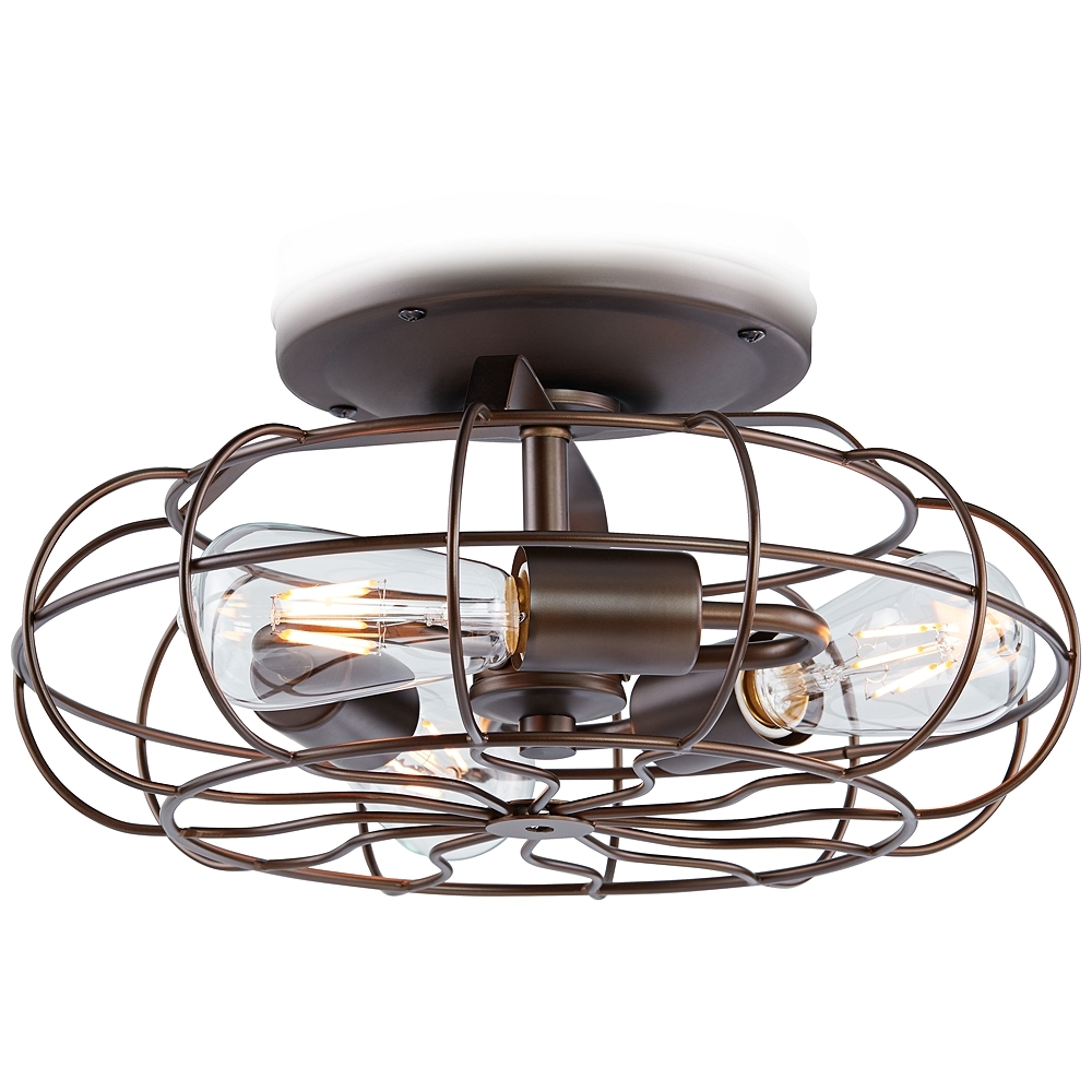 Rubbed Bronze Vintage Cage LED Ceiling Fan Light Kit - Image 0