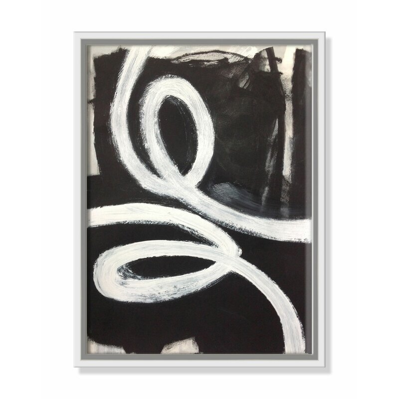Casa Fine Arts 'White Swirly Swirls 1' - Floater Frame Painting on Canvas Frame Color: White Framed, Size: 61" H x 41" W x 2" D - Image 0