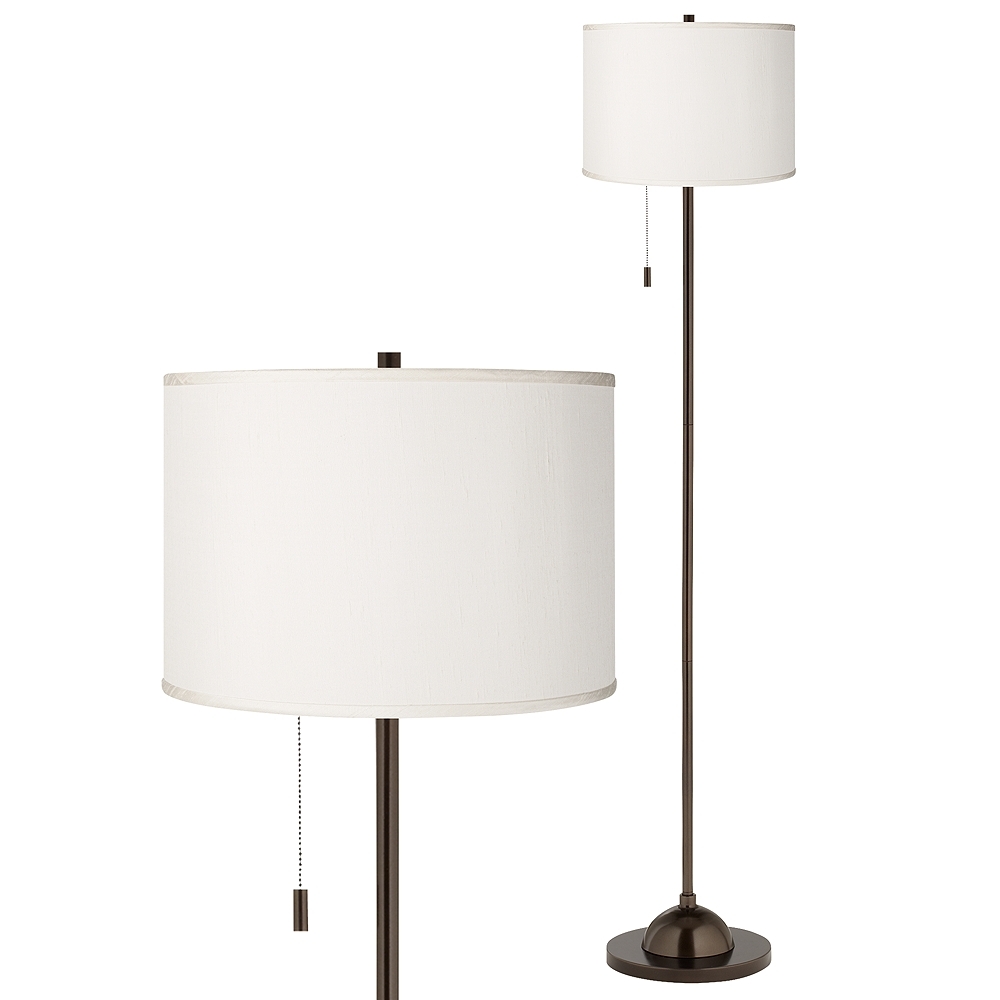 Possini Euro 62" Cream White Faux Silk and Bronze Club Floor Lamp - Image 0