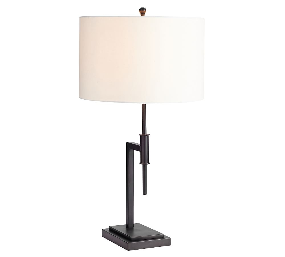 Atticus Metal 28" USB Table Lamp, Bronze with Ivory Shade - Image 0