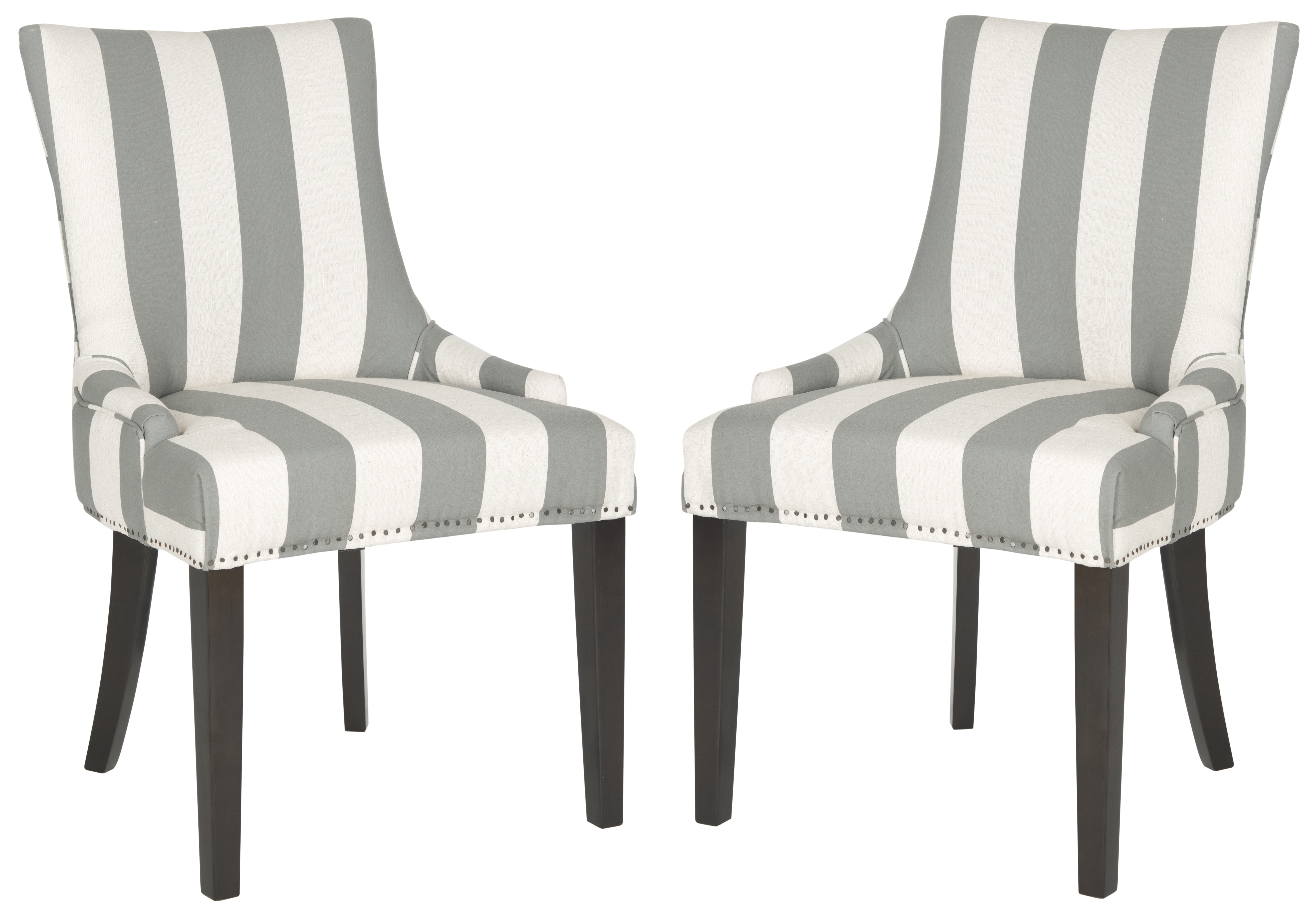 Lester 19''H Awning Stripes Dining Chair (Set Of 2) - Flat Nail Heads - Grey/Bone/Espresso - Safavieh - Image 0