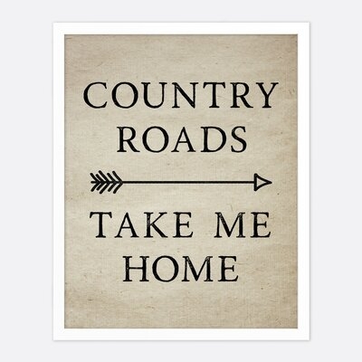 Country Roads Take Me Home - Unframed Wall Art Print_Brown - Image 0