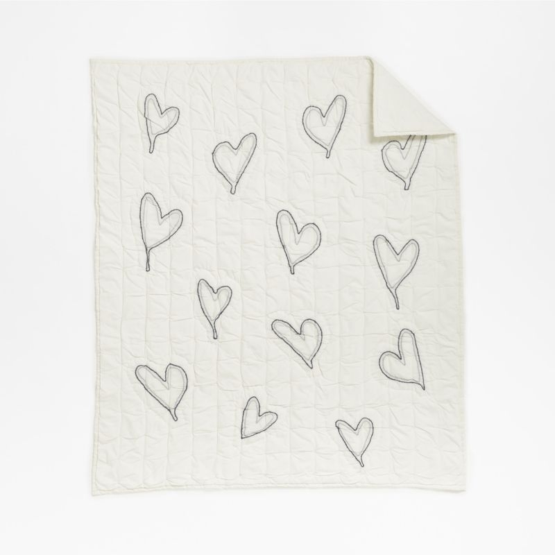 Charcoal Heart Organic Cotton Baby Crib Quilt by Leanne Ford - Image 4
