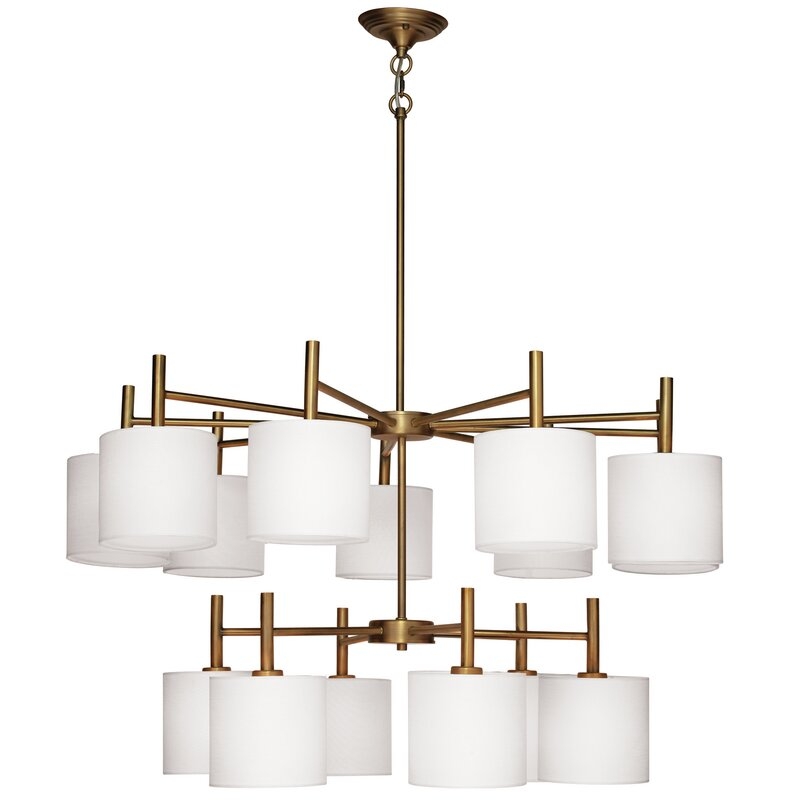 Jamie Young Company Ellis Two Tier Chandelier in Antique Brass with White Linen Shades - Image 0