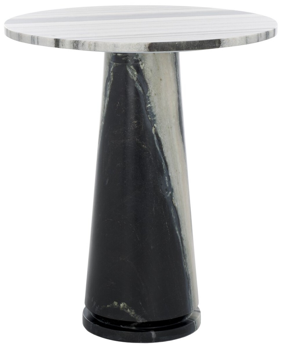 Valentia Tall Round Marble Accent Table - White/Black - Image 0