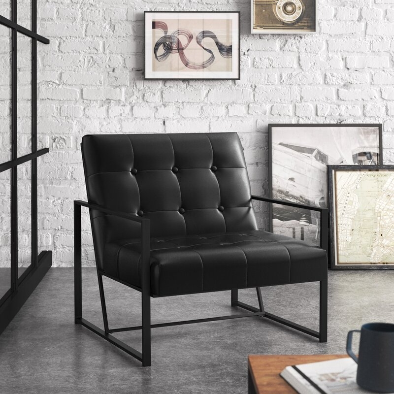 Billings 29.25'' Wide Tufted Armchair, Black Faux Leather - Image 1
