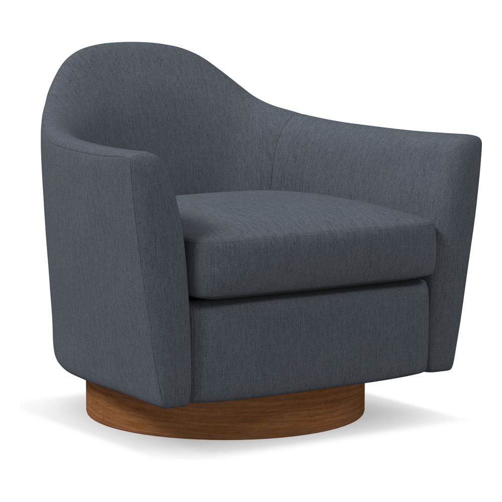 Open Box: Haven Swivel Chair, Poly, Performance Coastal Linen, Graphite, Dark Walnut - Image 0
