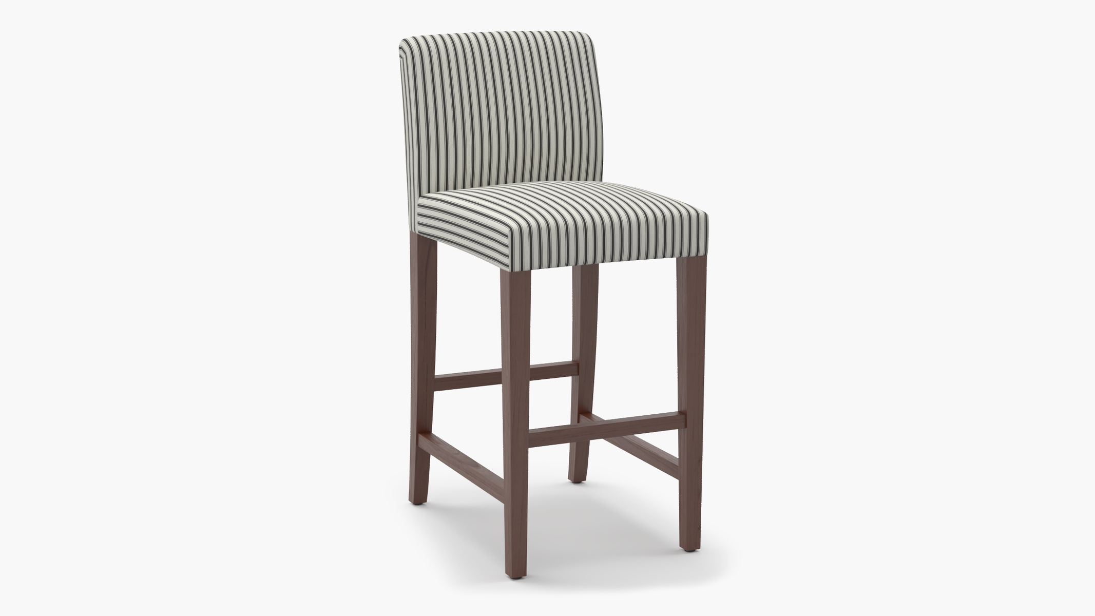 Signature Dining Bar Stool, Black Classic Ticking Stripe, Walnut Square Tapered Leg - Image 1