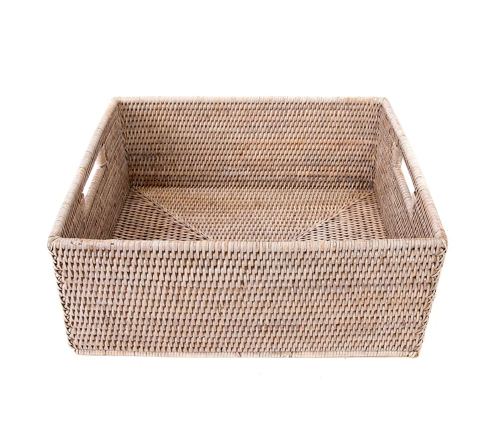 Tava Handwoven Rattan Rectangular Storage Basket, Medium, White Wash - Image 0