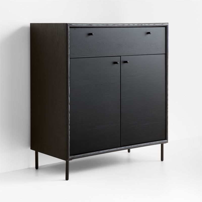Petra Black Oak Wood and Metal Wall-Mounted Storage Cabinet - Image 1