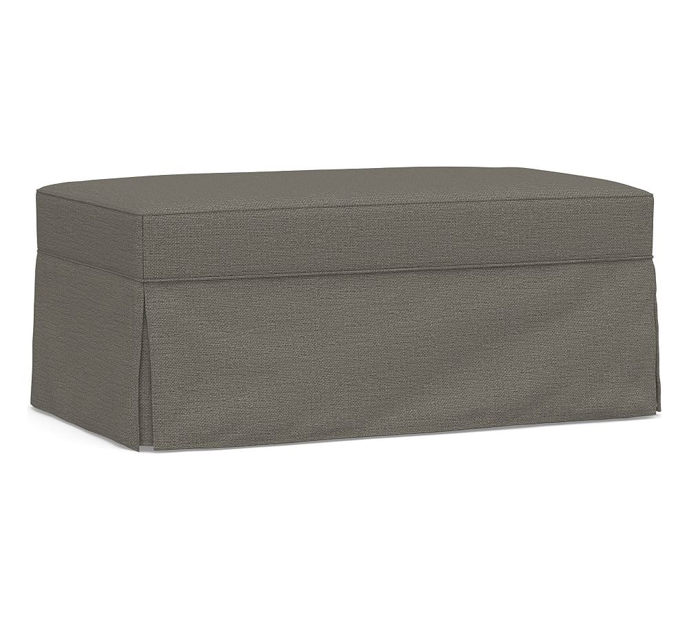 Buchanan Roll Arm Slipcovered Cocktail Storage Ottoman, Polyester Wrapped Cushions, Chunky Basketweave Metal - Image 0