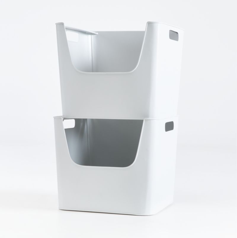 Large White Metal Stacking Storage Bin - Image 4