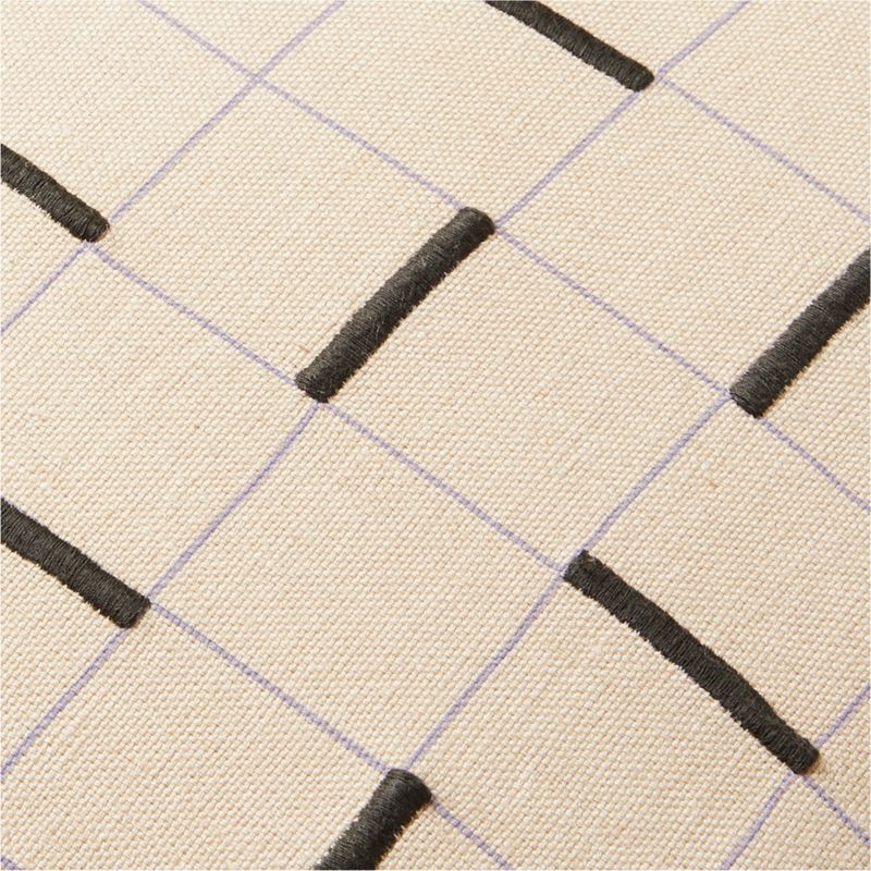 Symi Brown and Smoked Lavender Embroidered Linen Throw Pillow Cover 20"x20" - Image 2