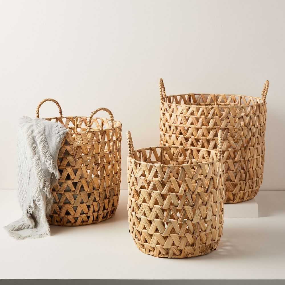 Open Weave Zigzag Baskets, Set of 4, Small, Medium, Large, Hamper - Image 1
