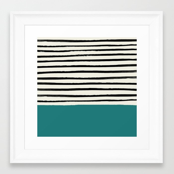 Teal X Stripes Framed Art Print by Leah Flores - Scoop White - X-Small-12x12 - Image 0