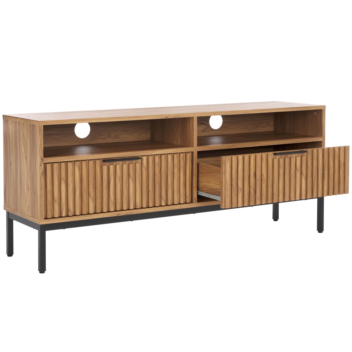 Lylia 2 Drawer 2 Shelf Media Stand - Oak / Black - Safavieh - Image 7