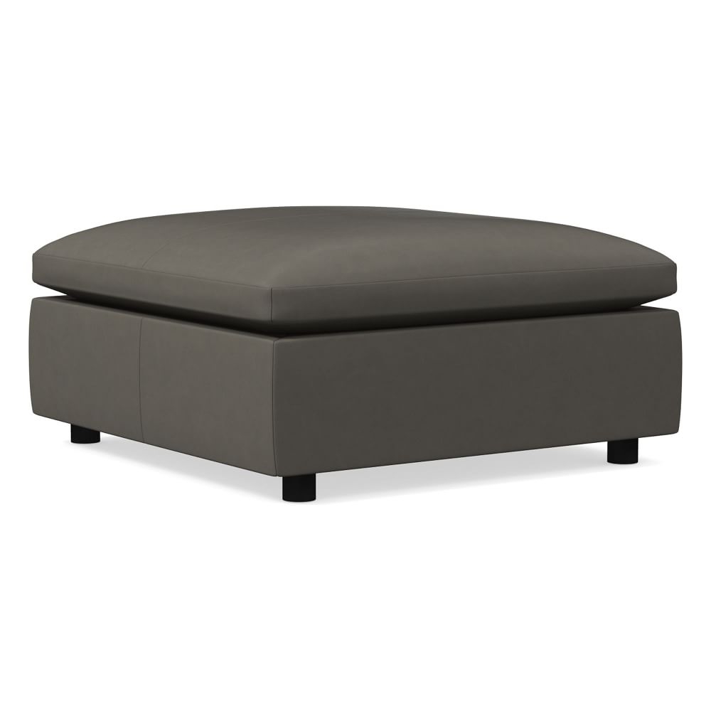 Marin Large Square Ottoman, Down, Vegan Leather, Cinder, Concealed Support - Image 0